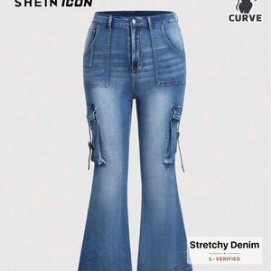 SHEIN Light Blue Flare Cargo Jeans